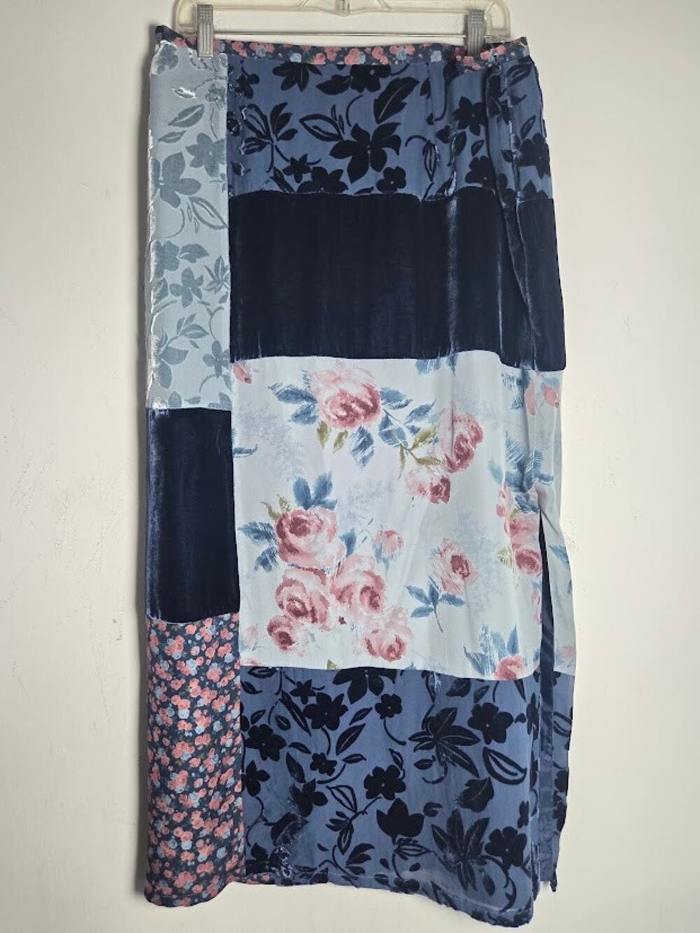 Josephine Chaus Dark Blue Burnt Velvet Floral Whimsygoth Silk Midi Skirt sz1 6